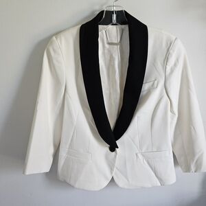 Trina Turk Tuxedo Style White Blazer Black Lapels
